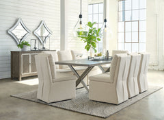 Krystanza - 10 Pc. - Dining Room Table, 8 Oatmeal Side Chairs, Server - Weathered Gray