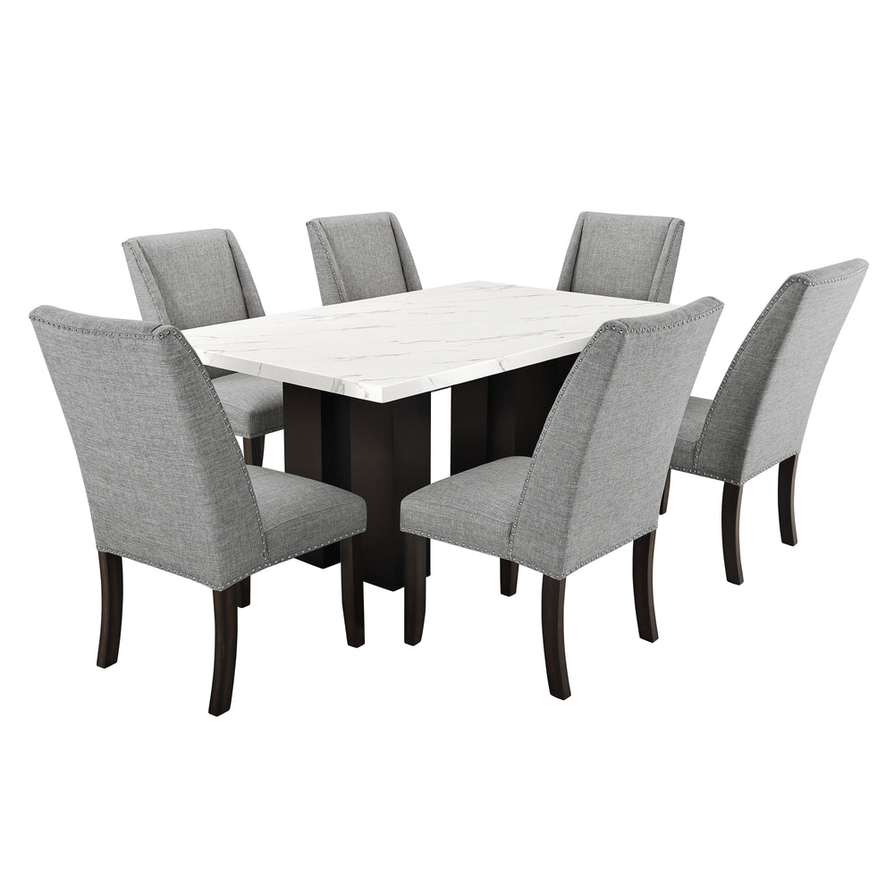 The Faust 2 Piece Adjustable Height Dining Table combines luxurious design with practical functionality, making it a standout addition to any dining area. This set includes a sophisticated white faux marble tabletop and a sturdy black pedestal base. Craft
