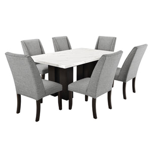The Faust 2 Piece Adjustable Height Dining Table combines luxurious design with practical functionality, making it a standout addition to any dining area. This set includes a sophisticated white faux marble tabletop and a sturdy black pedestal base. Craft
