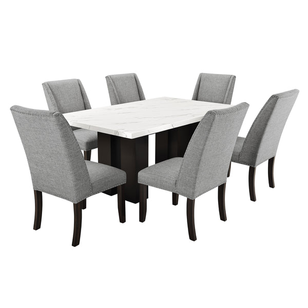 The Faust 2 Piece Adjustable Height Dining Table combines luxurious design with practical functionality, making it a standout addition to any dining area. This set includes a sophisticated white faux marble tabletop and a sturdy black pedestal base. Craft