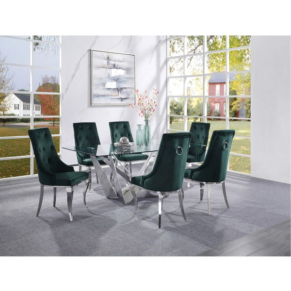 Dekel - Side Chair (Set of 2) - Green Fabric & Stainless Steel