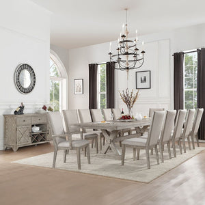  the dining table with trestle base and its matching chair create a rustic style look to your dining space. A matching server with wine rack is also availa