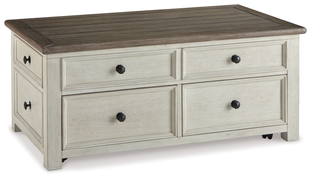 Store, serve and showcase your favorite things with this lift top coffee table. Its textured antique white finish creates a vintage two-tone look that will endure for years.<br><br><b>Additional Dimensions</b><br><ul><li>Lift top extended height: 28.75-"<