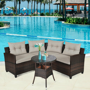 The sturdy and durable steel frame ensures sturdiness of the set<br>Tight and hand-woven rattan can withstand moderate rain or wind<br>Thick and soft cushion with a high-density sponge for your hip and back<br>Cover with the zipper of the seat cushion is 