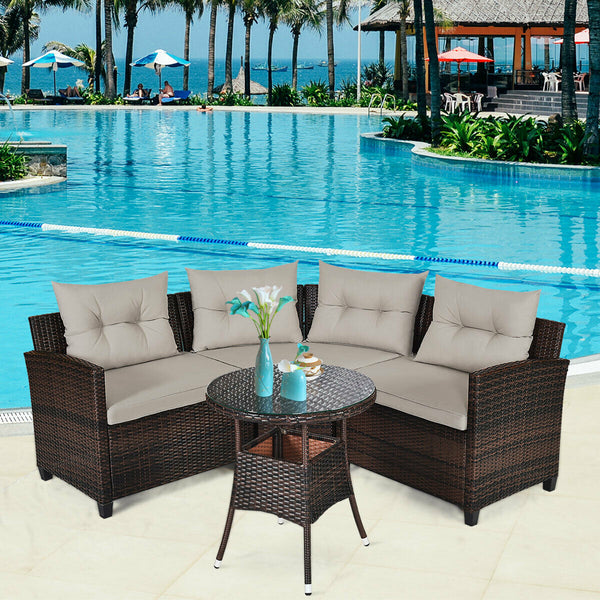 The sturdy and durable steel frame ensures sturdiness of the set<br>Tight and hand-woven rattan can withstand moderate rain or wind<br>Thick and soft cushion with a high-density sponge for your hip and back<br>Cover with the zipper of the seat cushion is 