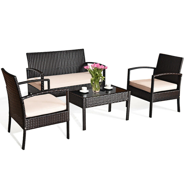 Including 1 loveseat  2 single sofas  and 1 table for a versatile use <br>High-quality steel frame with all-weather PE rattan wicker <br>Durable and sturdy for long-term service time <br>Large weight capacity up to 710 lbs (loveseat) <br>Anti-slippery pla