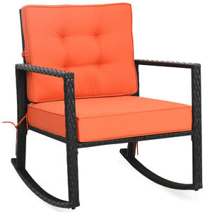 Sturdy and durable frame with exquisite rattan <br>Comfortable and safe rocking function <br>Thick and soft cushion for seat and back <br>Cushions are fixed by strings to prevent a move <br>Pads at the bottom can avoid sliding and protect rattan <br>Desig
