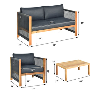 Solid and hard wooden frame enhances sturdiness of the set. <br>Rearrangeable in various configurations to meet your varying needs <br>Thick and soft cushions provide an excellent comfort. <br>Elegant and tight nylon rope decorated armrest. <br>Zipper int