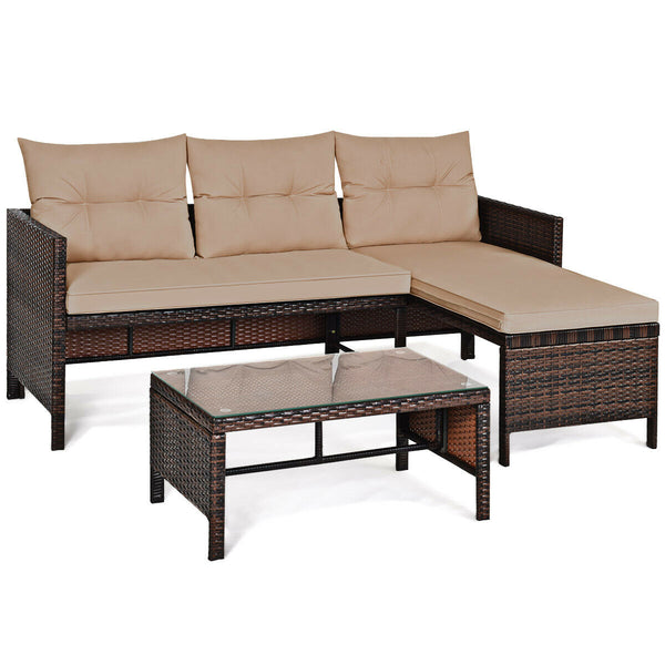 Outdoor sectional sofa  available for 3-4 friends comfortably with a glass table to hold food and drinks <br>Premium transparent tempered glass top  securely placed on the sturdy wicker table  more convenient to clean <br>L-shape design fits any corner of