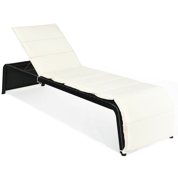 Tightly hand-woven rattan can withstand the moderate change in weather <br>The heavy-duty steel frame ensures the sturdiness of the chaise lounge <br>Adjustable backboard with five different positions <br>Soft and thick cushion for comfortable seating <br