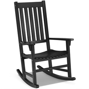 This rocking chair is constructed of premium acacia wood  which is corrosion-resistant and durable to support your long-term use. Â  Designed with contoured slatted seat  high back and widened armrest  the chair will give you comfortable sitting feeling t
