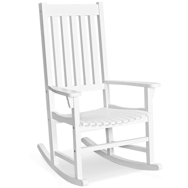 This rocking chair is constructed of premium acacia wood  which is corrosion-resistant and durable to support your long-term use. Â  Designed with contoured slatted seat  high back and widened armrest  the chair will give you comfortable sitting feeling t
