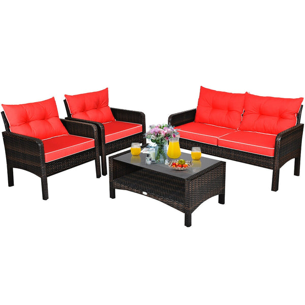 The rugged frame ensures sturdiness and stableness<br>Functional and beautiful design perfect for garden  backyard  and balcony<br>Rattan coffee table with tempered glass top and large storage space<br>Thick and comfortable cushions with removable cover<b
