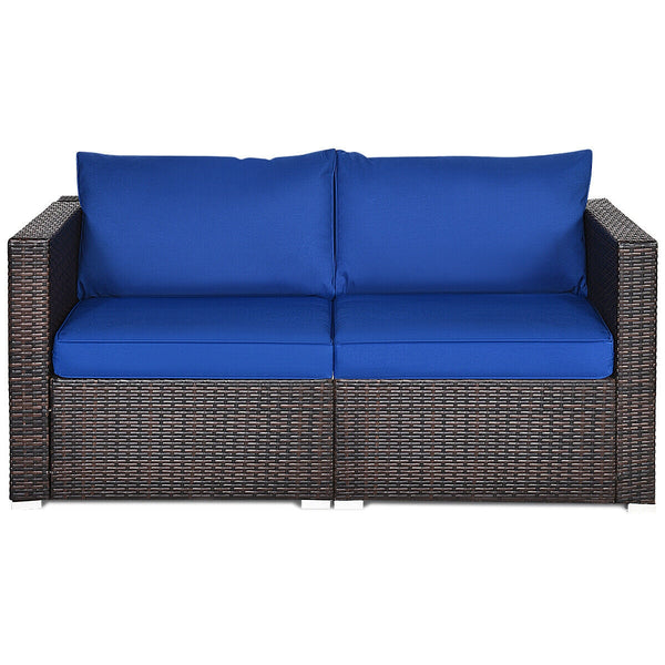Power coated and solid steel frame adds sturdiness and durability<br>Tight and hand-woven rattan to withstand change of weather<br>2 of the corner sofas can be used separately<br>Aluminum foot pads protect bottom rattan from scratching<br>Wide armrest for