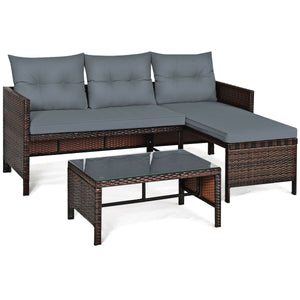 Outdoor sectional sofa  available for 3-4 friends comfortably with a glass table to hold food and drinks <br>Premium transparent tempered glass top  securely placed on the sturdy wicker table  more convenient to clean <br>L-shape design fits any corner of