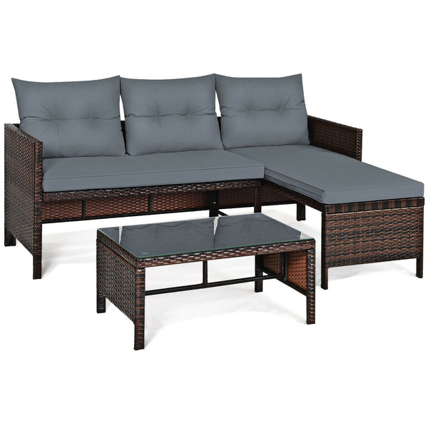 Outdoor sectional sofa  available for 3-4 friends comfortably with a glass table to hold food and drinks <br>Premium transparent tempered glass top  securely placed on the sturdy wicker table  more convenient to clean <br>L-shape design fits any corner of