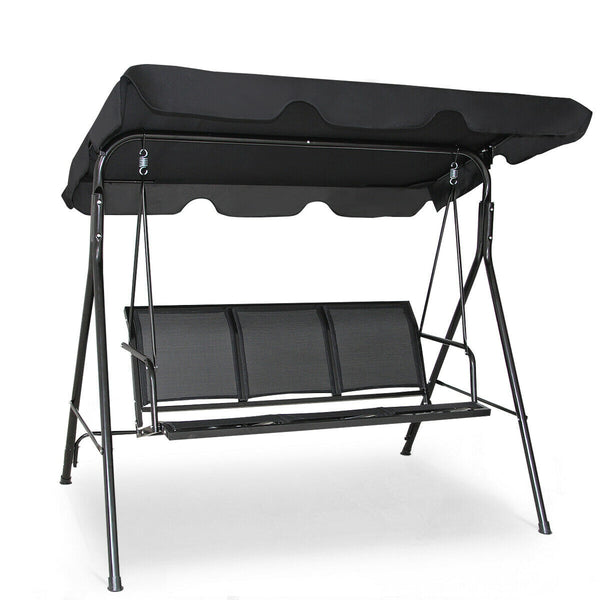 Able to comfortably sit and swing 3 people independently <br>Made of a high quality  weather-resistant steel frame with wide  sturdybase <br>Adjustable canopy design for optimal shade coverage and rain protection <br>Comfortable angle and well-ventilated 
