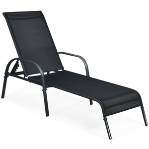 Don't leave the lounge chairs outside in rainy days for prolonging its' using life Made of Sun-proof and breathable fabric for long-lasting use  Powder-coated steel frame provides sturdy support Thick legs and anti-slip pads provide extra stability 5 adju