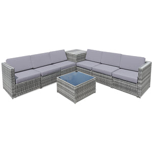 Including 6 sofas  1 storage box  1 coffee table  6 seat cushions and 6 back cushions <br>Sturdy iron frame and premium rattan for better durability <br>Large load-bearing capacity-- 360 lbs for each sofa and 110 lbs for coffee table <br>A storage box as 