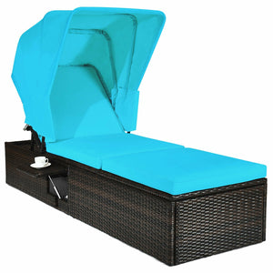Ideal for indoor and outdoor use  suitable for beach  poolside  balcony and porch <br>PE rattan material  durable  environmentally friendly  weather resistant <br>Adjustable backrest and retractable canopy  meeting your different needs <br>Sponge padded s