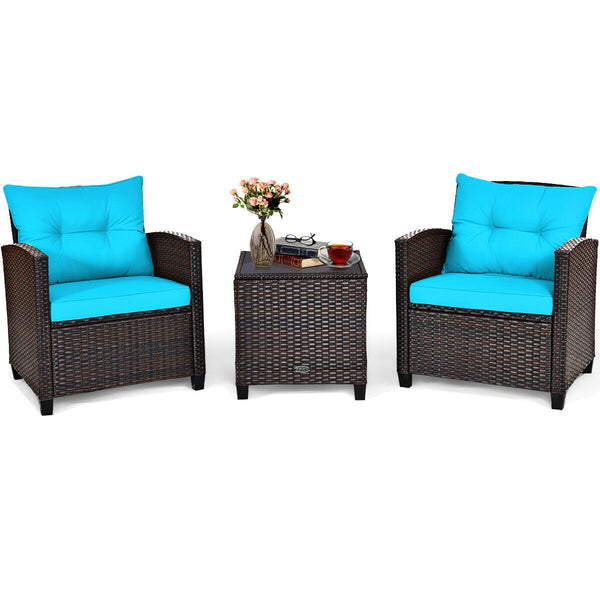 The strong and sturdy steel frame ensures the sturdiness of the set<br>Hand-woven rattan can withstand moderate rain or wind in outdoor<br>A wide armrest in suitable height is good for supporting and relaxing your arm<br>Thick and soft cushion with a high
