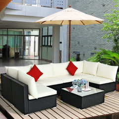 Free combination of sectional sofa as per your needs<br>Solid structure with L shape aluminum feet<br>Exquisite PE wicker frame adds unique charm<br>Comfortable sofa set with thick cushions and soft pillows<br>The cover of seat cushion is removable and wa