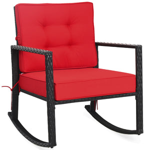 Sturdy and durable frame with exquisite rattan <br>Comfortable and safe rocking function <br>Thick and soft cushion for seat and back <br>Cushions are fixed by strings to prevent a move <br>Pads at the bottom can avoid sliding and protect rattan <br>Desig
