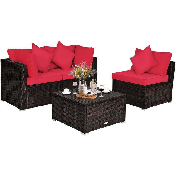 Includes 2 corner sofas  1armless table and 1 ottoman for versatile use<br>Sturdy powder-coated steel frame provides strong durability and stability<br>All-weather and wear-resistant PE rattan provides a long service life<br>Thick and soft sponge padded c