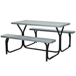 Made of non-toxic and odorless HDPE material to serve for years <br>Smooth surface with the natural wood grain to be a great addition to outdoors <br>Integrated metal frame with high strength to be sturdy without deformation <br>Thick 2 inches table holds