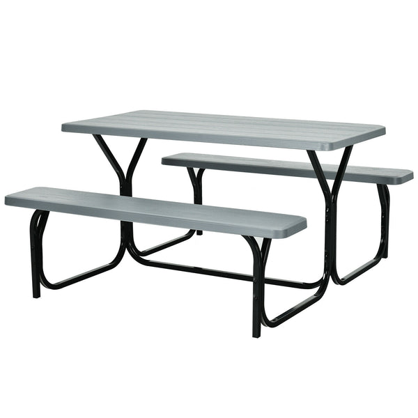 Made of non-toxic and odorless HDPE material to serve for years <br>Smooth surface with the natural wood grain to be a great addition to outdoors <br>Integrated metal frame with high strength to be sturdy without deformation <br>Thick 2 inches table holds