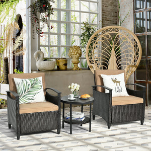 It is made of high-quality rattan material and a heavy-duty steel frame  which is solid and durable for outdoor use.  Anti-skid mats at the bottom ensure the overall stability and protect the floor. And the rust-resistant tabletop is easy to clean and the