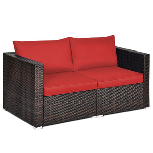 Power coated and solid steel frame adds sturdiness and durability<br>Tight and hand-woven rattan to withstand change of weather<br>2 of the corner sofas can be used separately<br>Aluminum foot pads protect bottom rattan from scratching<br>Wide armrest for