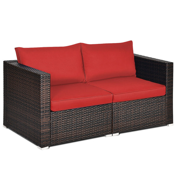 Power coated and solid steel frame adds sturdiness and durability<br>Tight and hand-woven rattan to withstand change of weather<br>2 of the corner sofas can be used separately<br>Aluminum foot pads protect bottom rattan from scratching<br>Wide armrest for