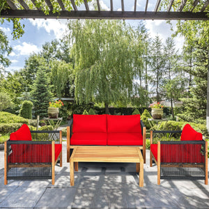 Solid and hard wooden frame enhances sturdiness of the set. <br>Rearrangeable in various configurations to meet your varying needs <br>Thick and soft cushions provide an excellent comfort. <br>Elegant and tight nylon rope decorated armrest. <br>Zipper int