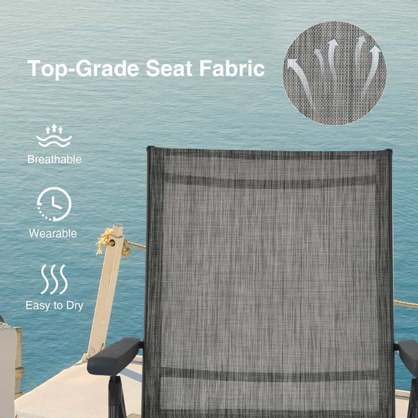 5 backrest angles and 2 footrest positions to meet various needs<br>Breathable and wearable seat fabric brings much comfort<br>Ergonomic design brings relaxation to your journey<br>Steel frame is not easy to rust and are of high durability<br>Stable trian