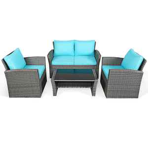 Includes 2 armchairs  1 loveseat and 1 coffee table for versatile use<br>Sturdy power coated steel frame provides strong durability and stability<br>Thick tempered glass tabletop to hold your drinks  meals and more<br>Coffee table with a spacious shelf pr