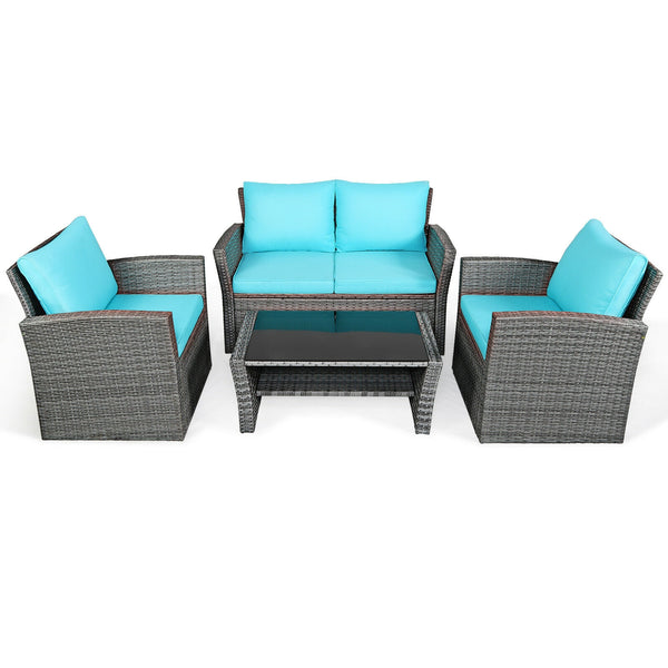 Includes 2 armchairs  1 loveseat and 1 coffee table for versatile use<br>Sturdy power coated steel frame provides strong durability and stability<br>Thick tempered glass tabletop to hold your drinks  meals and more<br>Coffee table with a spacious shelf pr