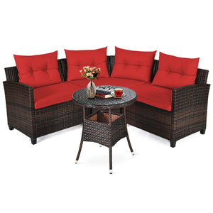 The sturdy and durable steel frame ensures sturdiness of the set<br>Tight and hand-woven rattan can withstand moderate rain or wind<br>Thick and soft cushion with a high-density sponge for your hip and back<br>Cover with the zipper of the seat cushion is 