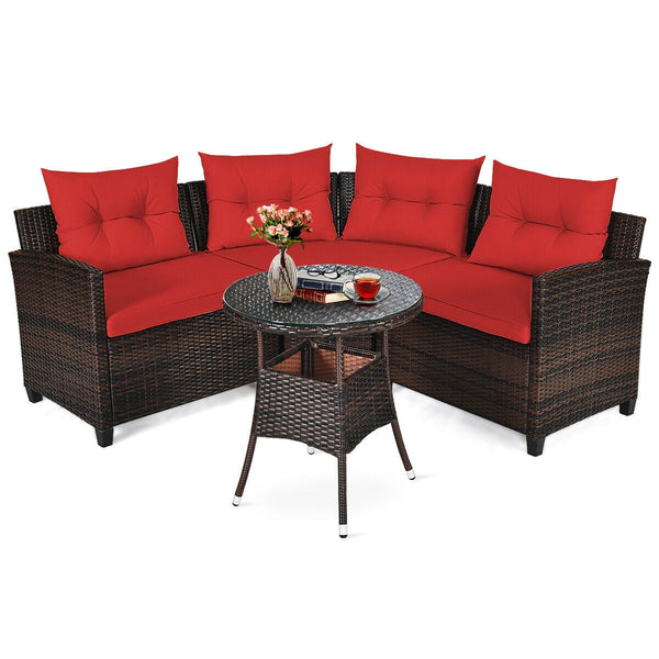 The sturdy and durable steel frame ensures sturdiness of the set<br>Tight and hand-woven rattan can withstand moderate rain or wind<br>Thick and soft cushion with a high-density sponge for your hip and back<br>Cover with the zipper of the seat cushion is 