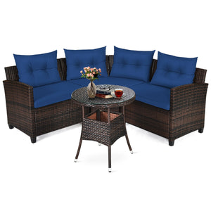 The sturdy and durable steel frame ensures sturdiness of the set<br>Tight and hand-woven rattan can withstand moderate rain or wind<br>Thick and soft cushion with a high-density sponge for your hip and back<br>Cover with the zipper of the seat cushion is 