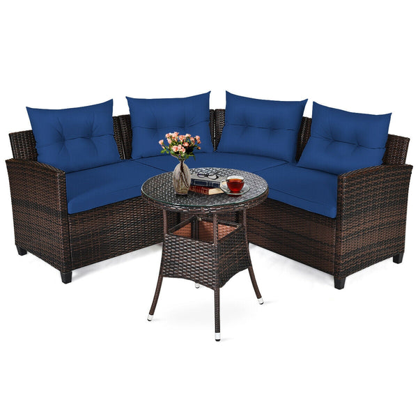 The sturdy and durable steel frame ensures sturdiness of the set<br>Tight and hand-woven rattan can withstand moderate rain or wind<br>Thick and soft cushion with a high-density sponge for your hip and back<br>Cover with the zipper of the seat cushion is 