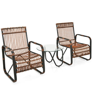 This patio furniture set includes 2 single chairs and a side table. You can place it on the patio  balcony  garden  poolside  or any other place in your home. Â  This wicker bistro set with a classic design will add a sense of elegance to your space. Sing
