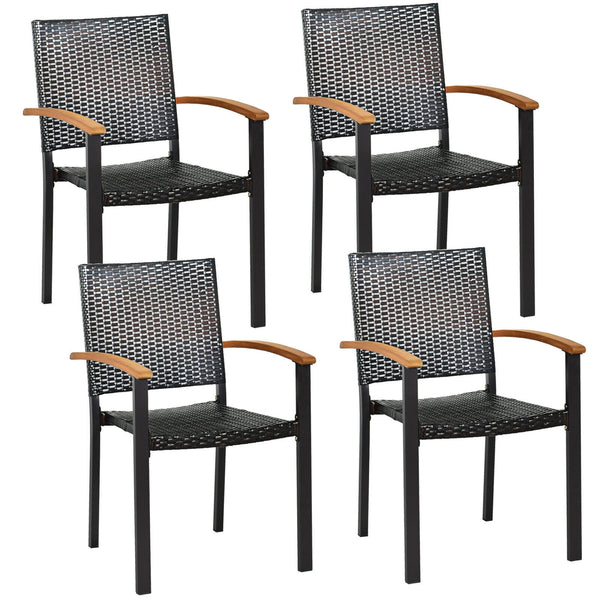 Dive into a rollicking good time with this patio rattan chairs! Â  The patio chairs come with mix-brown rattan weaving and rust-proof galvanized steel outline that hand over trendy outdoor collections with lasting quality. The stackable feature makes stor
