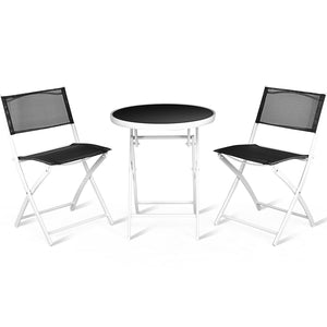 High quality and brand new<br>Including 2 chairs  and 1 coffee table with glass top<br>Durable textile fiber material<br>Sturdy steel frame<br>Folding frame make it convenient to store and move<br>The reinforced glass table top greatly increases the durab