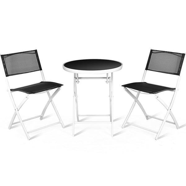 High quality and brand new<br>Including 2 chairs  and 1 coffee table with glass top<br>Durable textile fiber material<br>Sturdy steel frame<br>Folding frame make it convenient to store and move<br>The reinforced glass table top greatly increases the durab