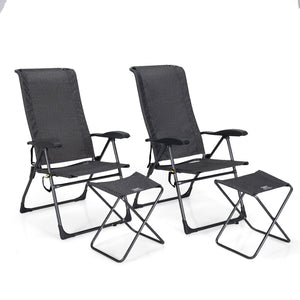 Made of solid steel and high-strength fabric  this patio chair set can load up to 300lbs for long term use. Â  Since its folding design  this patio chair set can be stored and carried without taking up much living space. Also  the 7-gear adjustable backre