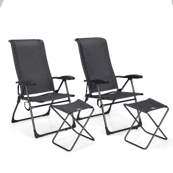 Made of solid steel and high-strength fabric  this patio chair set can load up to 300lbs for long term use. Â  Since its folding design  this patio chair set can be stored and carried without taking up much living space. Also  the 7-gear adjustable backre