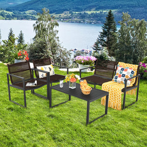 The patio conversation set is made of premium steel and durable polyester  which has a large load-bearing capacity and can be used for a long time. Â  The 4 pieces of patio furniture set will provide you and your family with a comfortable space for conver