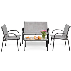 Including 1 loveseat  2 single sofas  and 1 tea table with a glass top<br>High quality and brand new<br>Modern and fashionable design<br>Solid steel frame  durable and sturdy<br>Tea table with a large tabletop<br>Perfect display<br>Wonderful for outdoor l