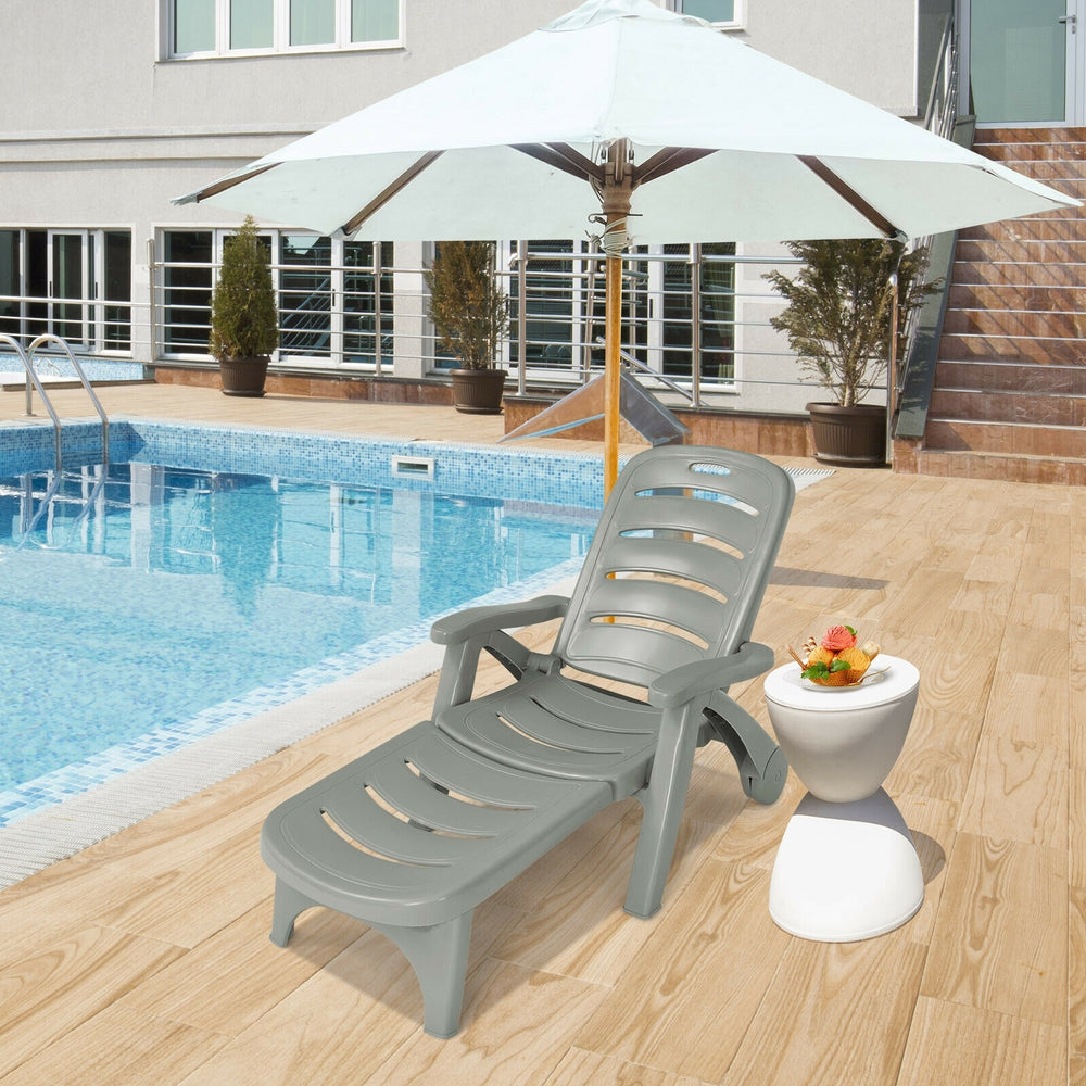 This is our outdoor chaise lounge which will be a great shining point to your outdoor living space. Â  It is perfect for a nap  relaxing and relieving your pressure. High back with 5 adjustable positions  you can adjust the height of the back as you like.